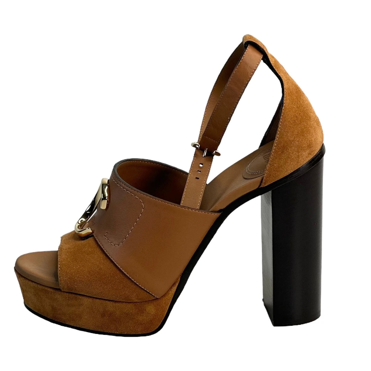CHLOÉ Brown C Ring 120 Leather Platform Sandals