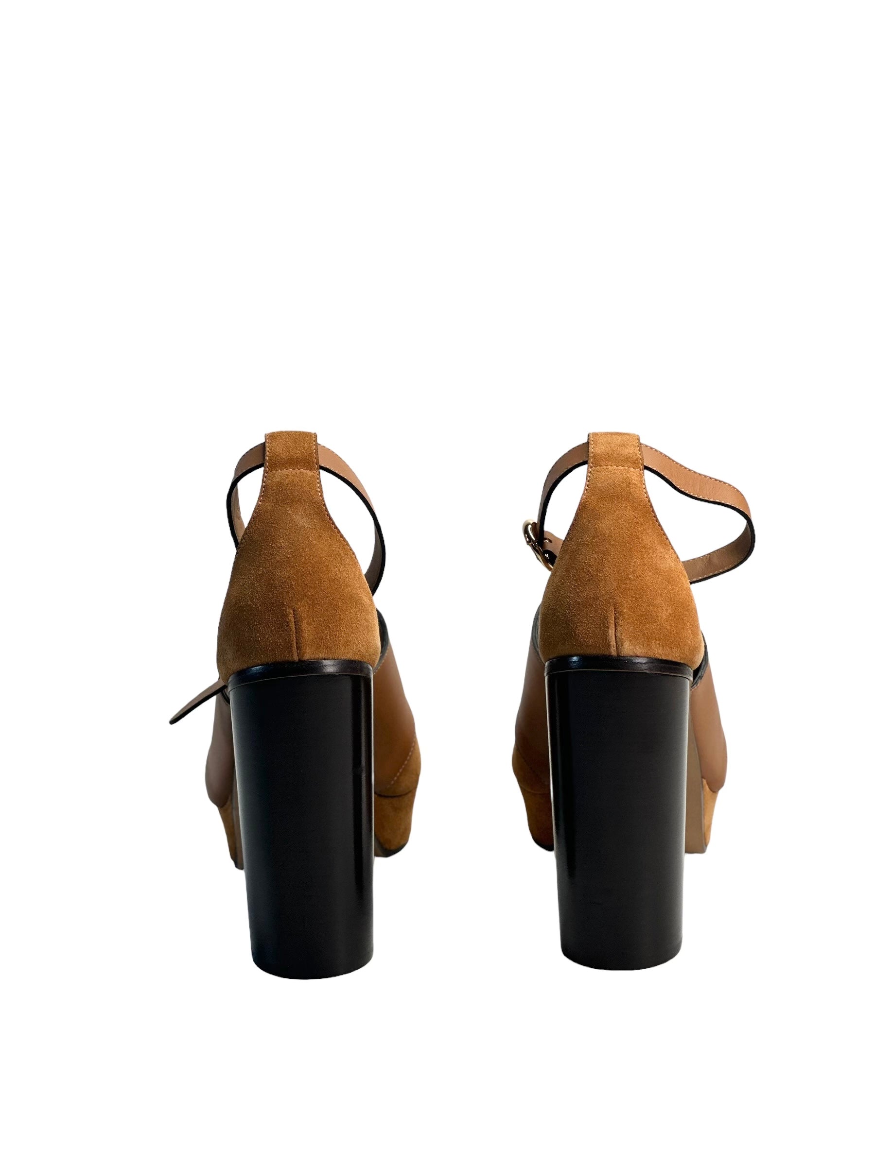 CHLOÉ Brown C Ring 120 Leather Platform Sandals