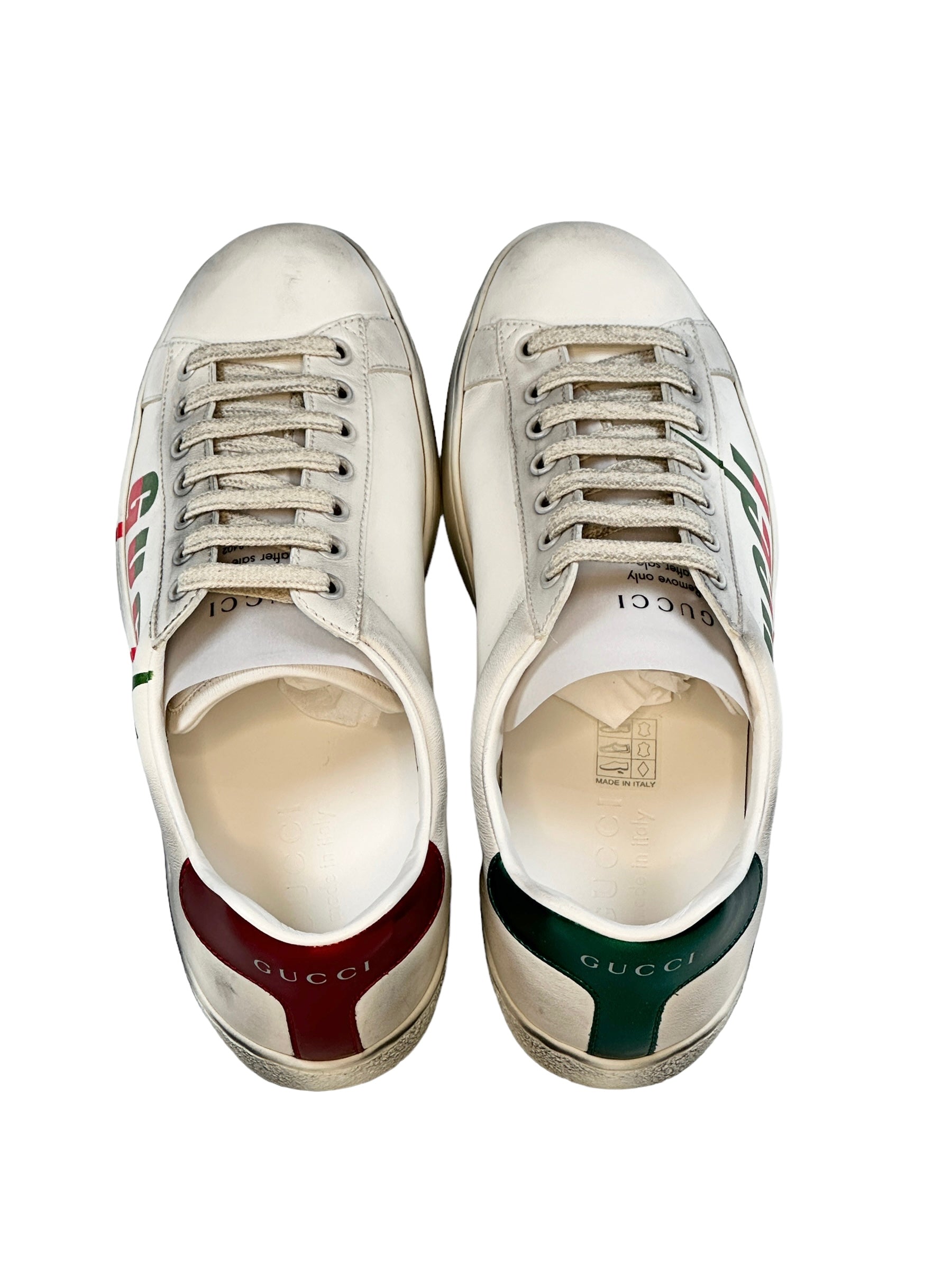 GUCCI Miro Soft Distressed Nappa Sneakers / White/Red
