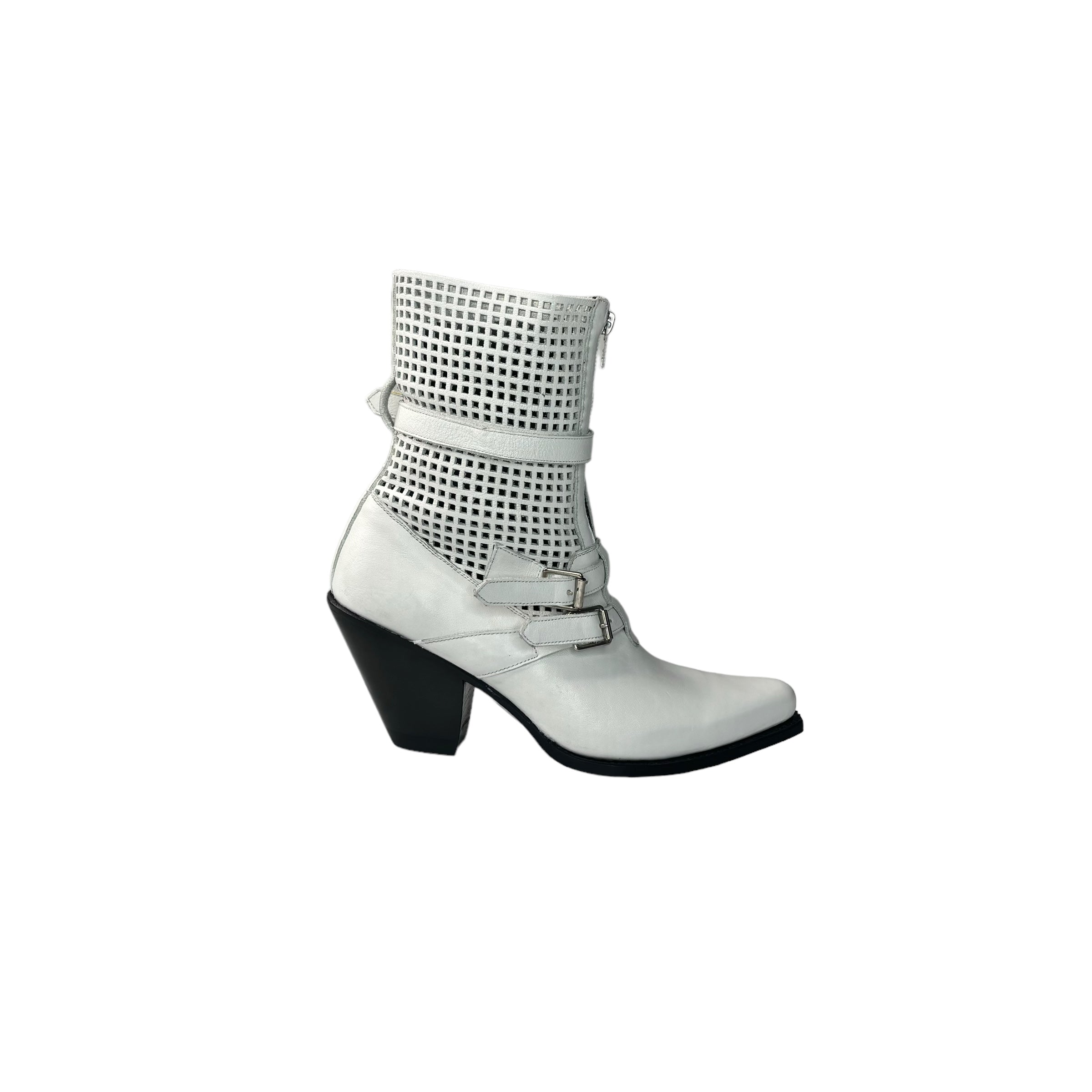 CELINE Cut Out Mesh Leather Boots White