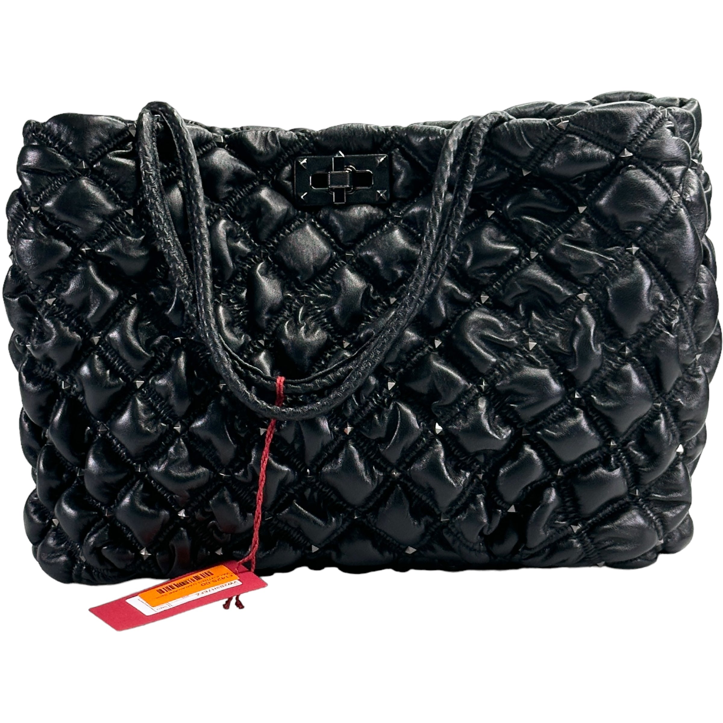 VALENTINO GARAVANI Spikeme Quilted Leather Tote Bag / Black