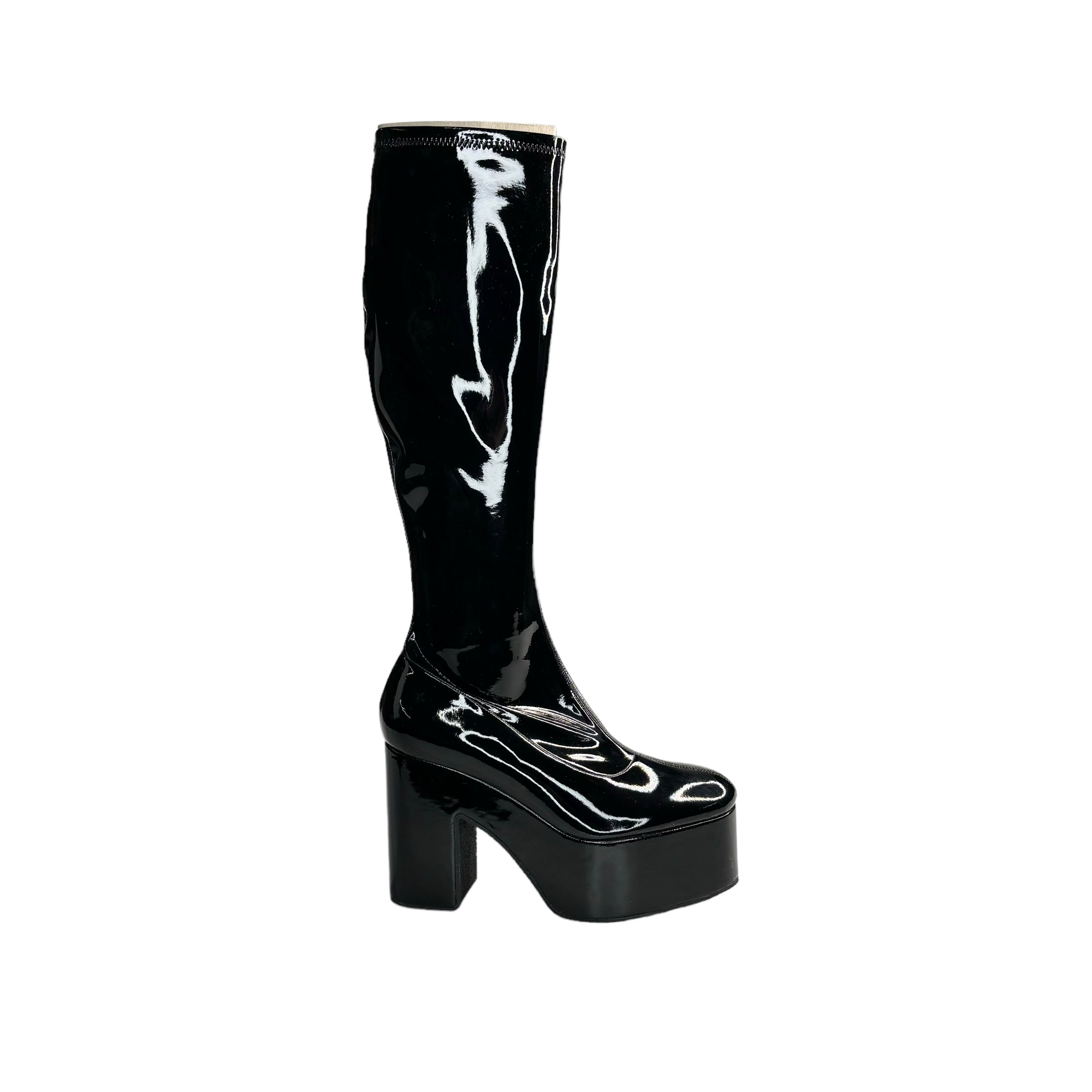 DRIES VAN NOTEN Leather Shiny Knee Platform Boots / Black