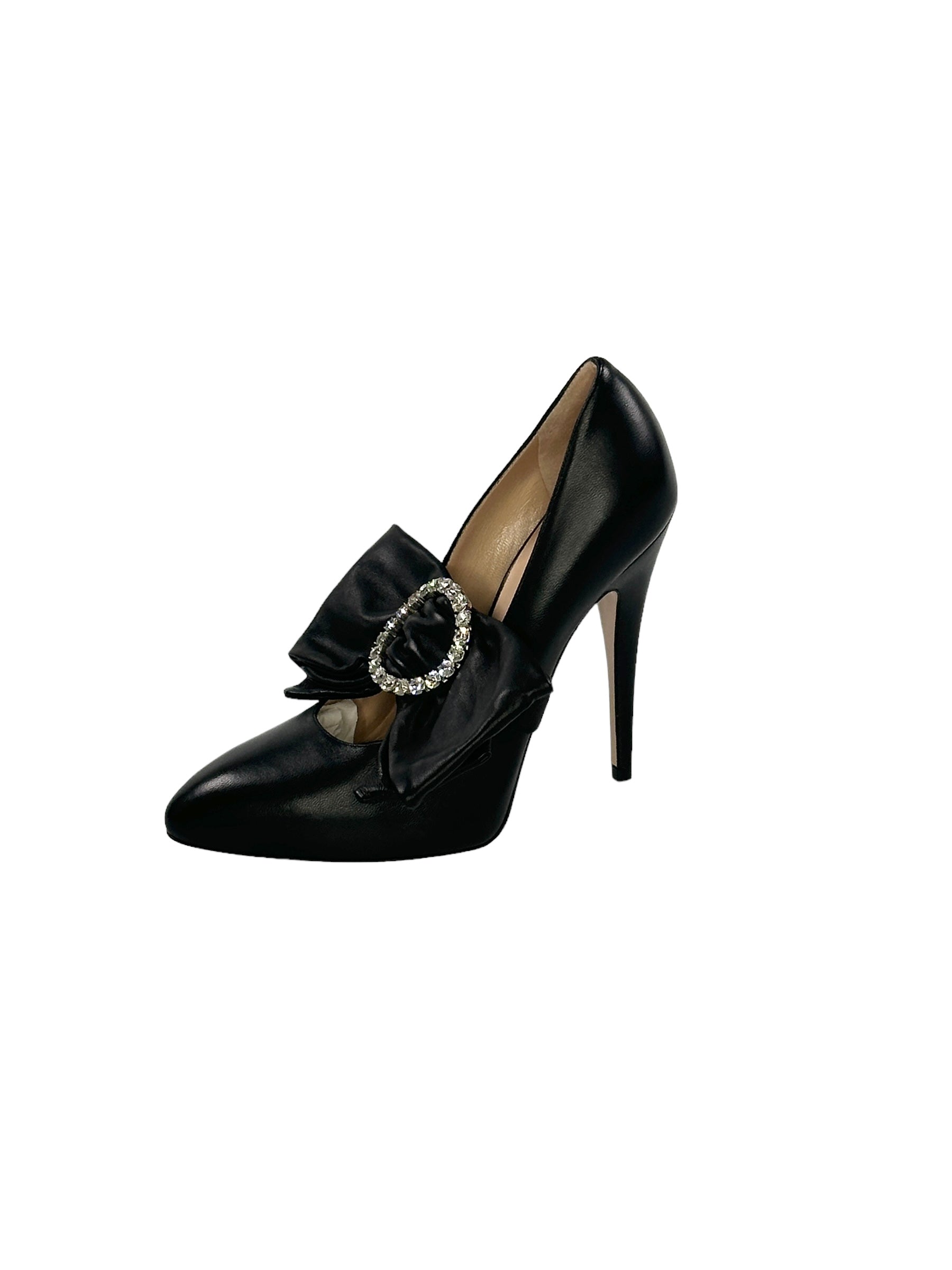 GUCCI Charlotte Leather Pumps with Ribbon / Black