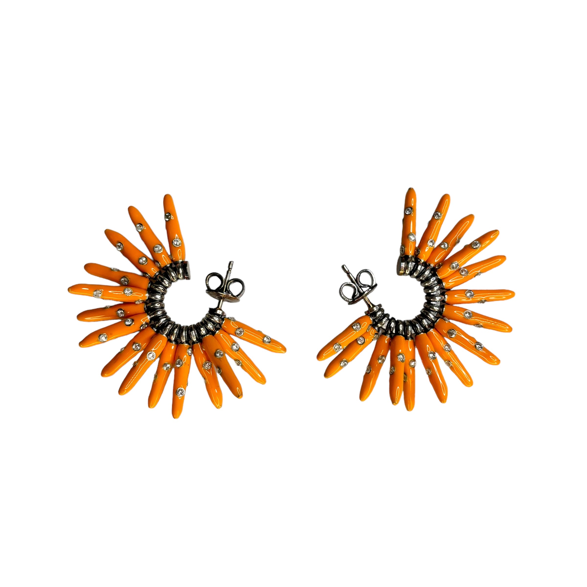 BOTTEGA VENETA Cone Silver, Enamel And Cubic Zirconia Earrings In Orange