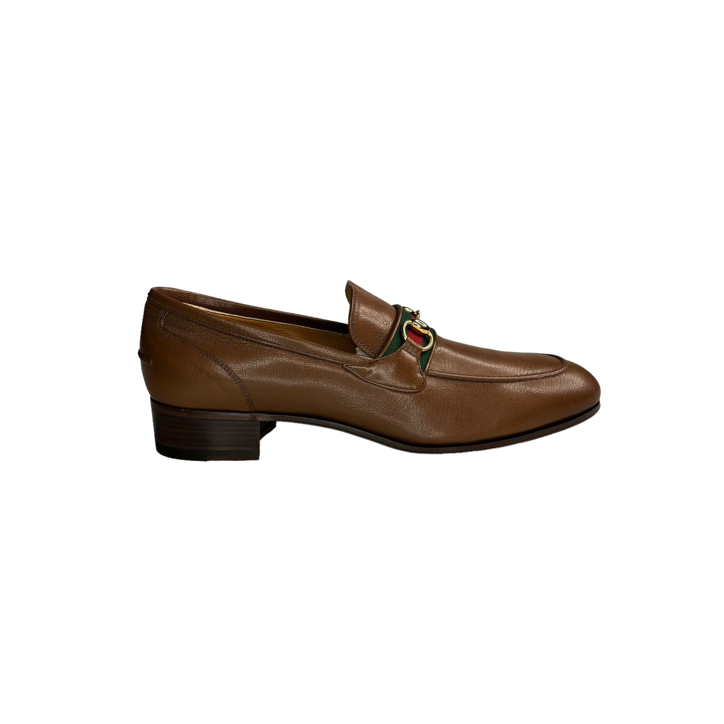 GUCCI  Leather Stripe Horsebit Loafers / Brown