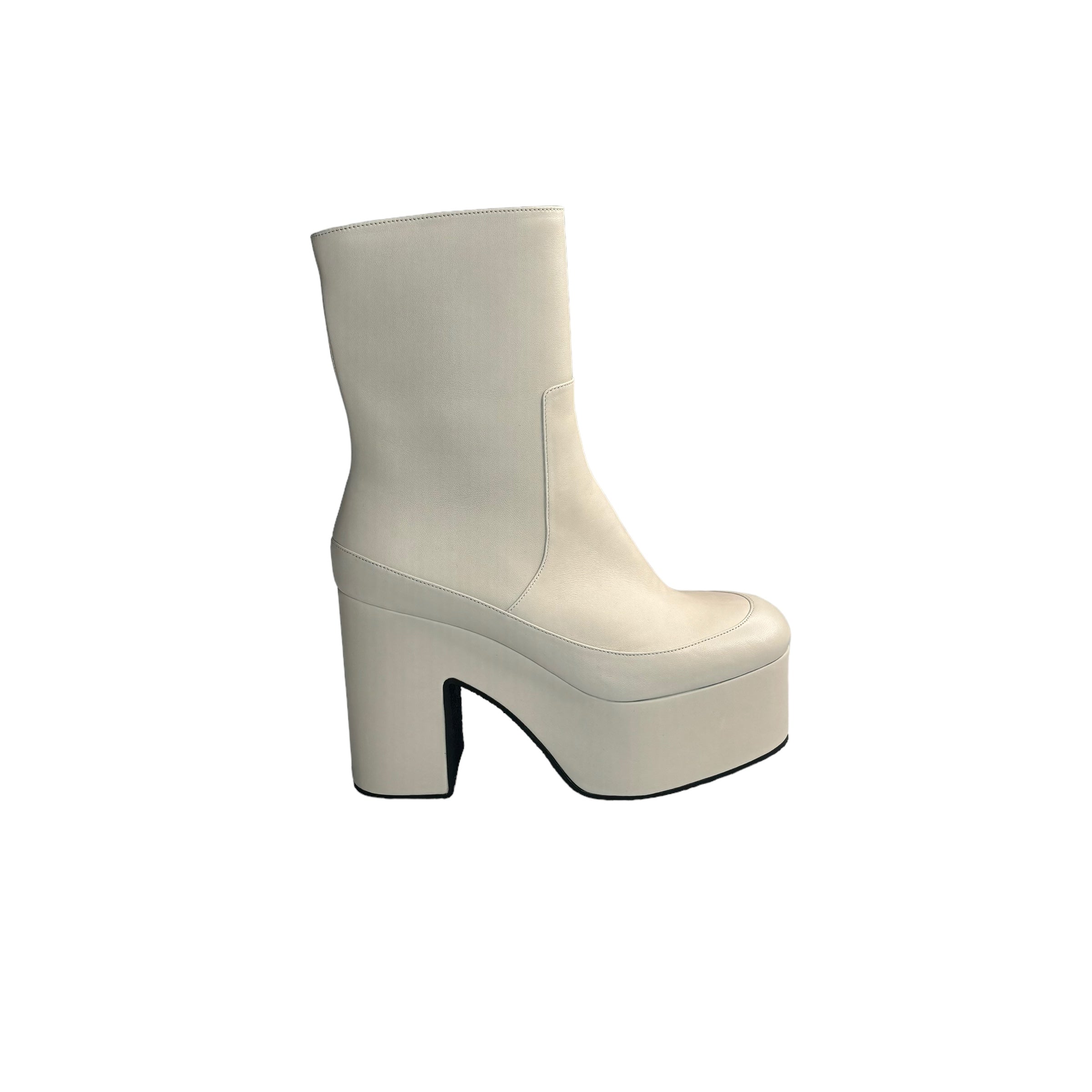DRIES VAN NOTEN White Leather Platform Heeled Ankle Boots
