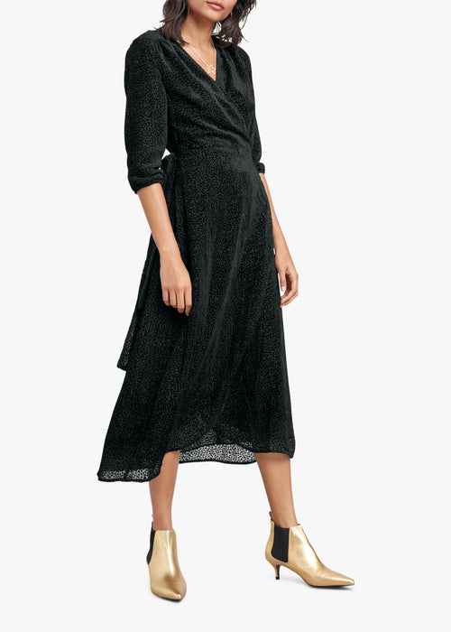 Hush Wrap Devore Dress, Black