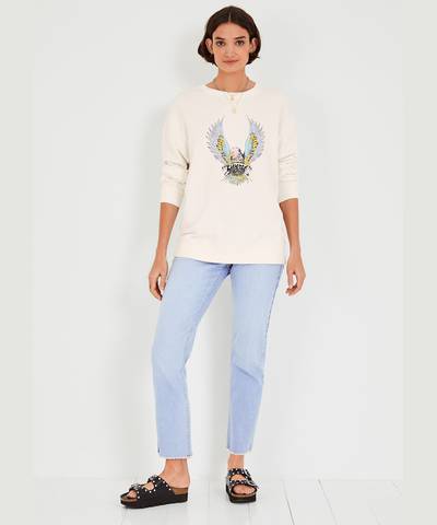 Hush vapour-blue-print Eagle Oversized Sweatshirt White