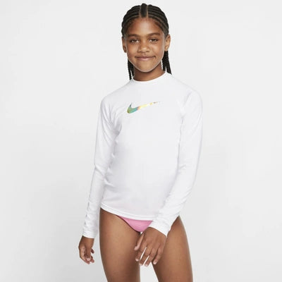 Nike Swoosh Big Kids' (girls') Long-sleeve Swim Hydroguard In White