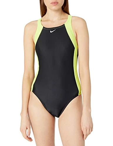 Nike Swim Women's Standard Fast Back One Piece, Lemon Venom , Navy