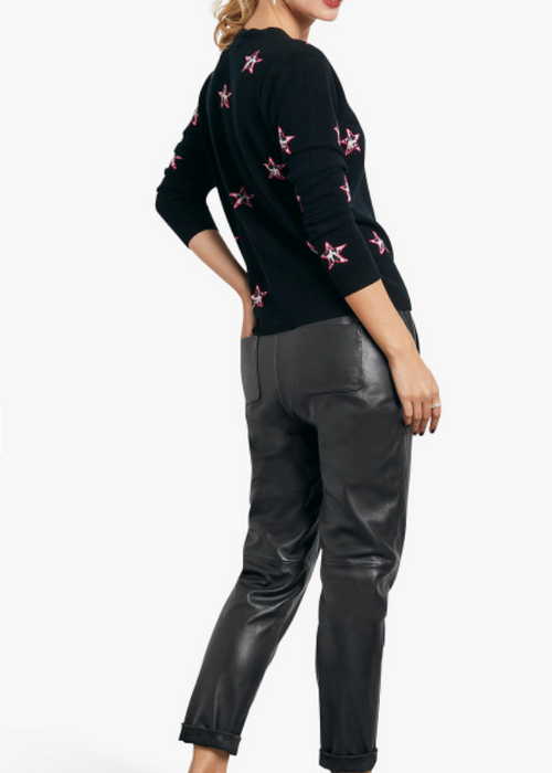 Hush Women's Cashmere Animal Star Jumper, Black/Neon Pink/Animal