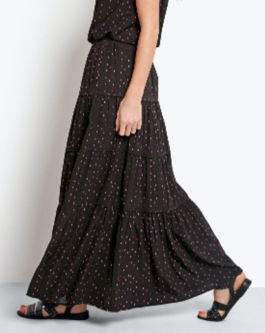 Hush Women's Tiered Maxi Skirt Eyelash Black / Pink