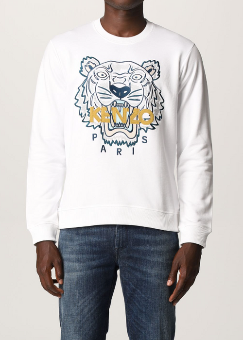 Kenzo Embroider Classic Tiger Crew Neck Unisex SweatShirt - White